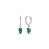 Zoe Chicco 14k White Gold Dangling Pear Malachite Small Pavé Diamond Hinge Huggie Hoops