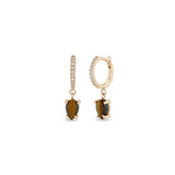 Zoe Chicco 14k Rose Gold Dangling Pear Tiger Eye Small Pavé Diamond Hinge Huggie Hoops