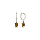 Zoe Chicco 14k White Gold Dangling Pear Tiger Eye Small Pavé Diamond Hinge Huggie Hoops