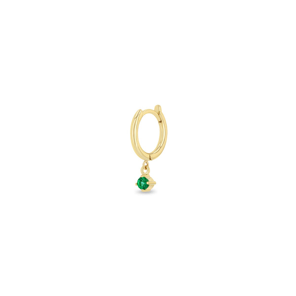 Single Zoë Chicco 14k Gold Dangling Emerald Small Hinge Huggie Hoop Earring