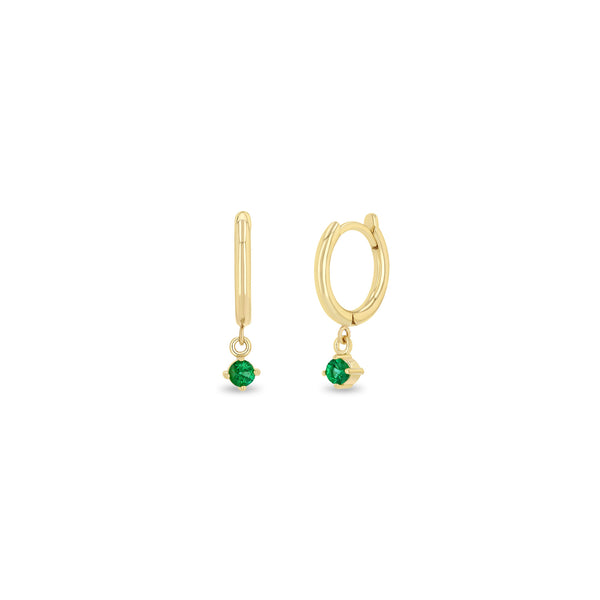 Zoë Chicco 14k Gold Dangling Emerald Small Hinge Huggie Hoop Earrings