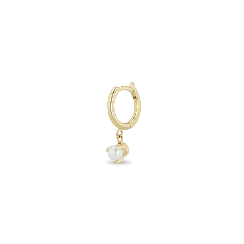 Single Zoë Chicco 14k Gold Dangling Pearl Small Hinge Huggie Hoop Earring