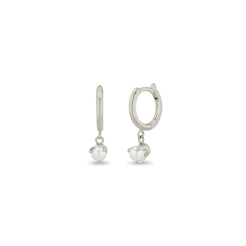Zoë Chicco 14k Gold Dangling Pearl Small Hinge Huggie Hoop Earrings