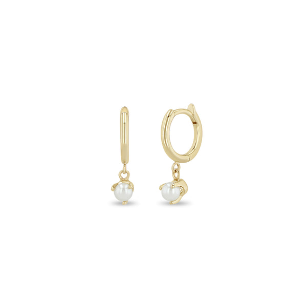 Zoë Chicco 14k Gold Dangling Pearl Small Hinge Huggie Hoop Earrings