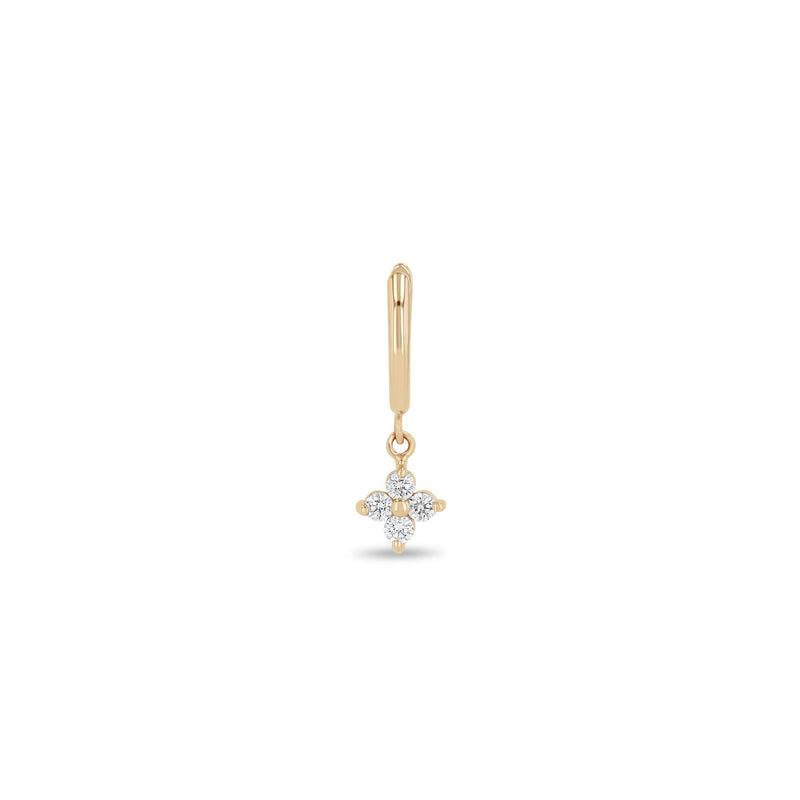 14k Dangling Medium Prong Diamond Quad Small Hinge Huggie Hoops