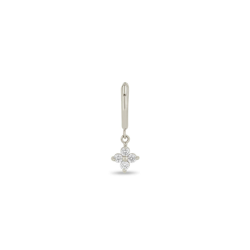 14k Dangling Medium Prong Diamond Quad Small Hinge Huggie Hoops