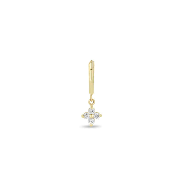 14k Dangling Medium Prong Diamond Quad Small Hinge Huggie Hoops
