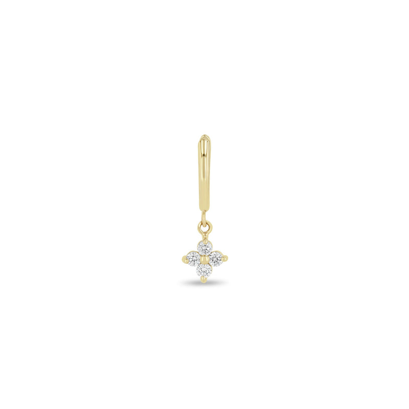 14k Dangling Medium Prong Diamond Quad Small Hinge Huggie Hoops