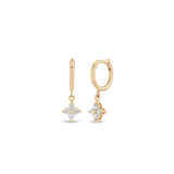 14k Dangling Medium Prong Diamond Quad Small Hinge Huggie Hoops