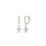 14k Dangling Medium Prong Diamond Quad Small Hinge Huggie Hoops