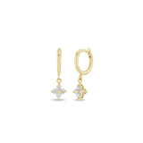 14k Dangling Medium Prong Diamond Quad Small Hinge Huggie Hoops