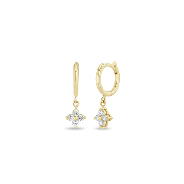 14k Dangling Medium Prong Diamond Quad Small Hinge Huggie Hoops