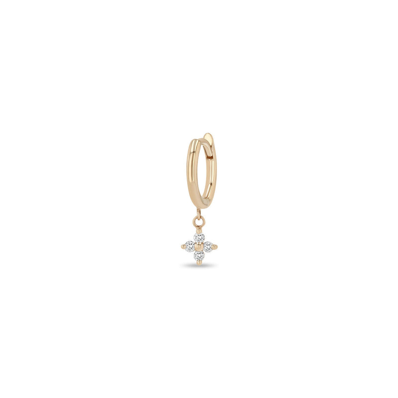 14k Dangling Prong Diamond Quad Small Hinge Huggie Hoops