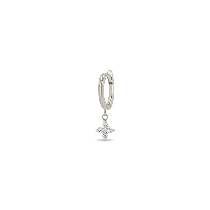 14k Dangling Prong Diamond Quad Small Hinge Huggie Hoops