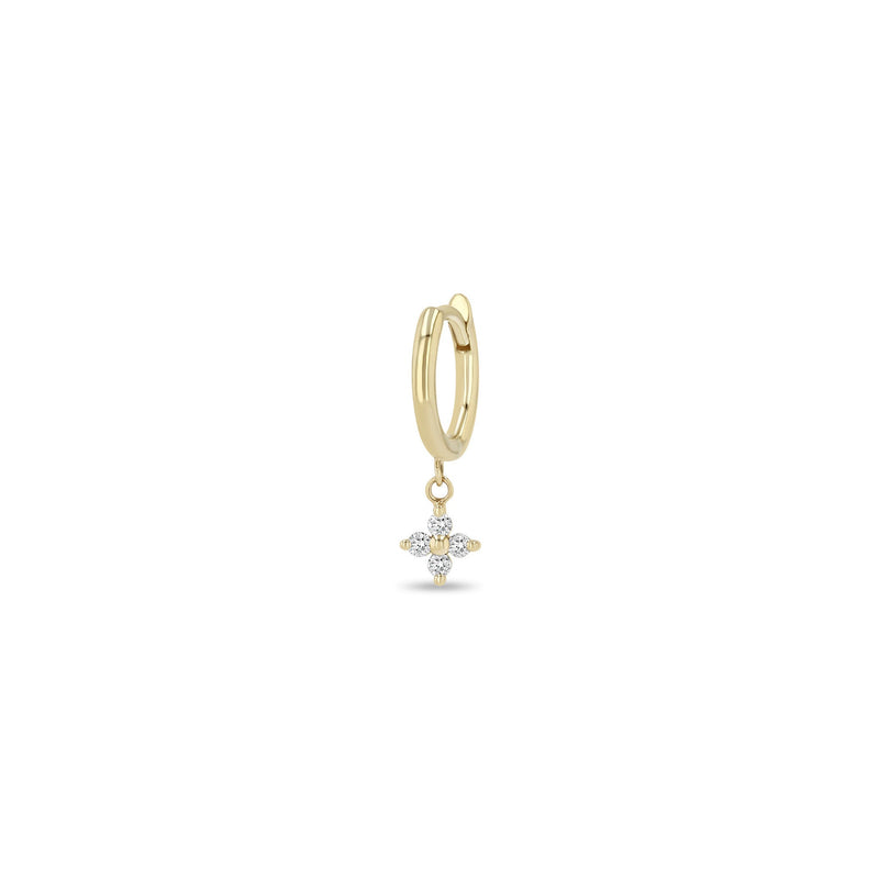 14k Dangling Prong Diamond Quad Small Hinge Huggie Hoops