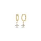 14k Dangling Prong Diamond Quad Small Hinge Huggie Hoops