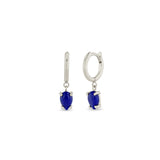 14k Dangling Pear Lapis Small Pavé Diamond Hinge Huggie Hoops