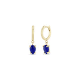 14k Dangling Pear Lapis Small Pavé Diamond Hinge Huggie Hoops
