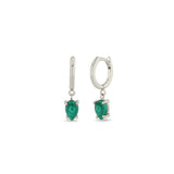Zoe Chicco 14k White Gold Dangling Pear Malachite Small Hinge Huggie Hoops
