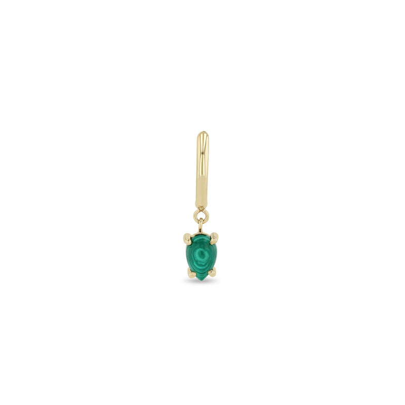 Zoe Chicco 14k gold earring with diamonds and a green gemstone on a white background