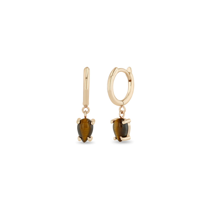 Zoe Chicco 14k Rose Gold Dangling Pear Tiger Eye Small Hinge Huggie Hoops