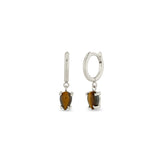 Zoe Chicco 14k White Gold Dangling Pear Tiger Eye Small Hinge Huggie Hoops