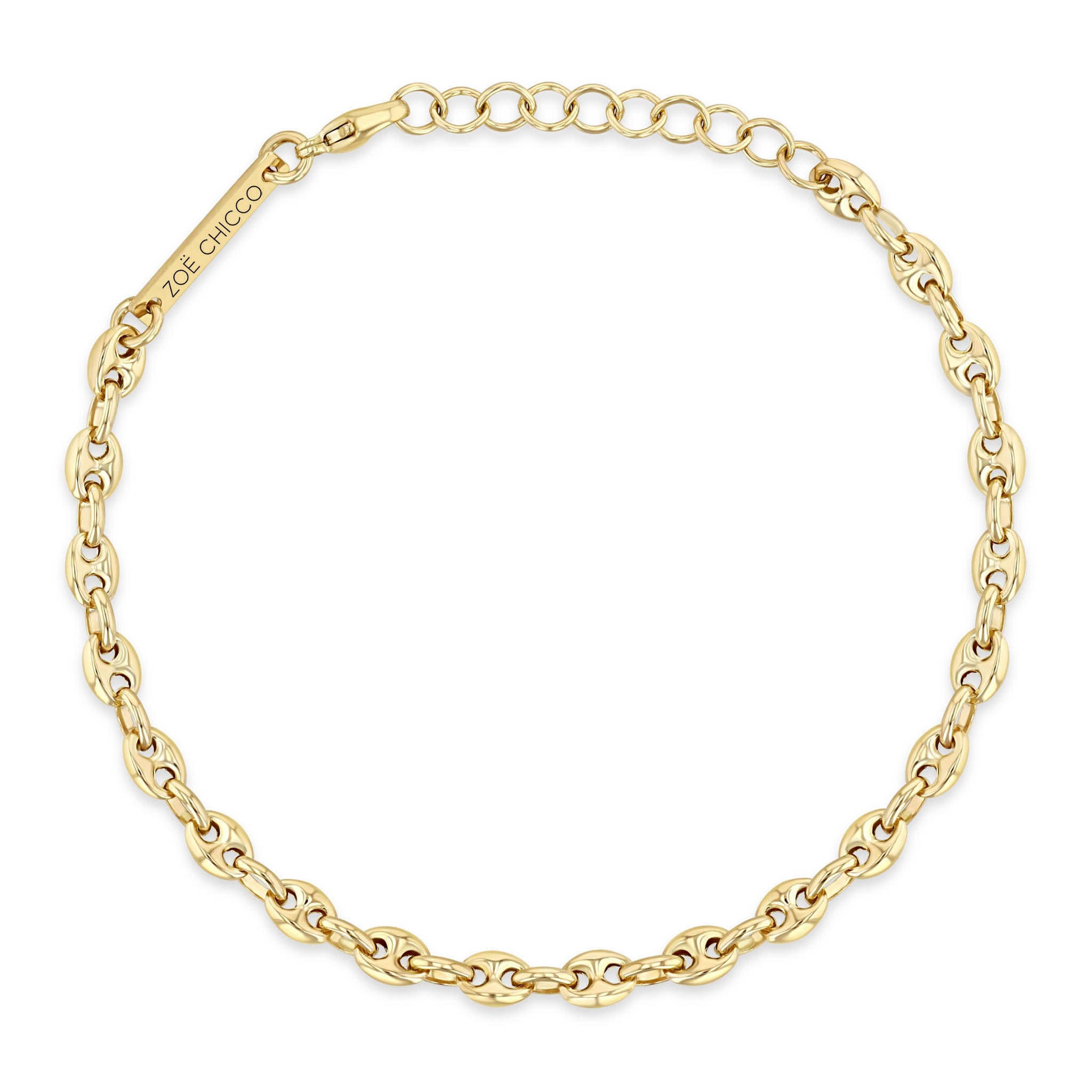 top down view of a Zoë Chicco 14k Gold Small Puffed Mariner Chain Bracelet
