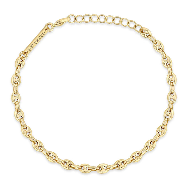 top down view of a Zoë Chicco 14k Gold Small Puffed Mariner Chain Bracelet