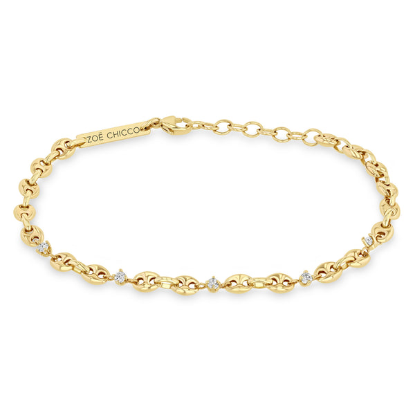Zoë Chicco 14k Gold 5 Prong Diamond Small Puffed Mariner Chain Bracelet