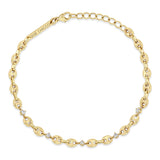 top down view of a Zoë Chicco 14k Gold 5 Prong Diamond Small Puffed Mariner Chain Bracelet