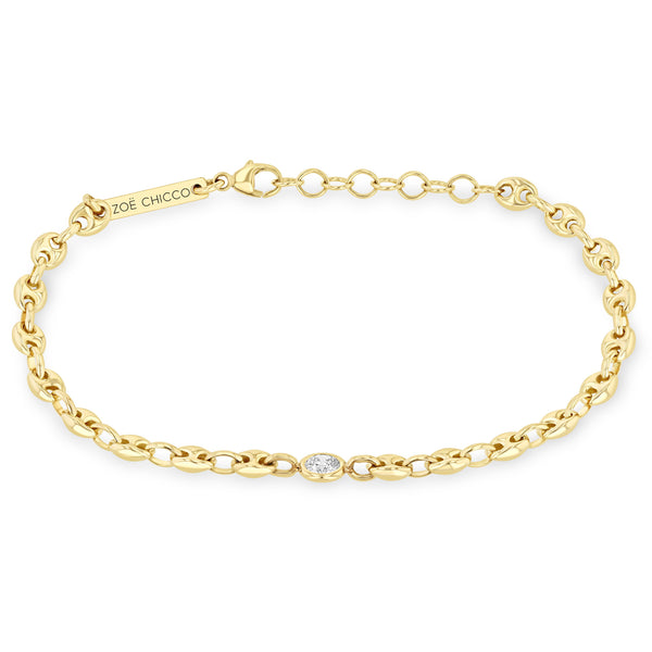 Zoë Chicco 14k Gold Floating Diamond Small Puffed Mariner Chain Bracelet