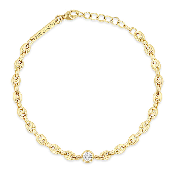top down view of a Zoë Chicco 14k Gold Floating Diamond Small Puffed Mariner Chain Bracelet
