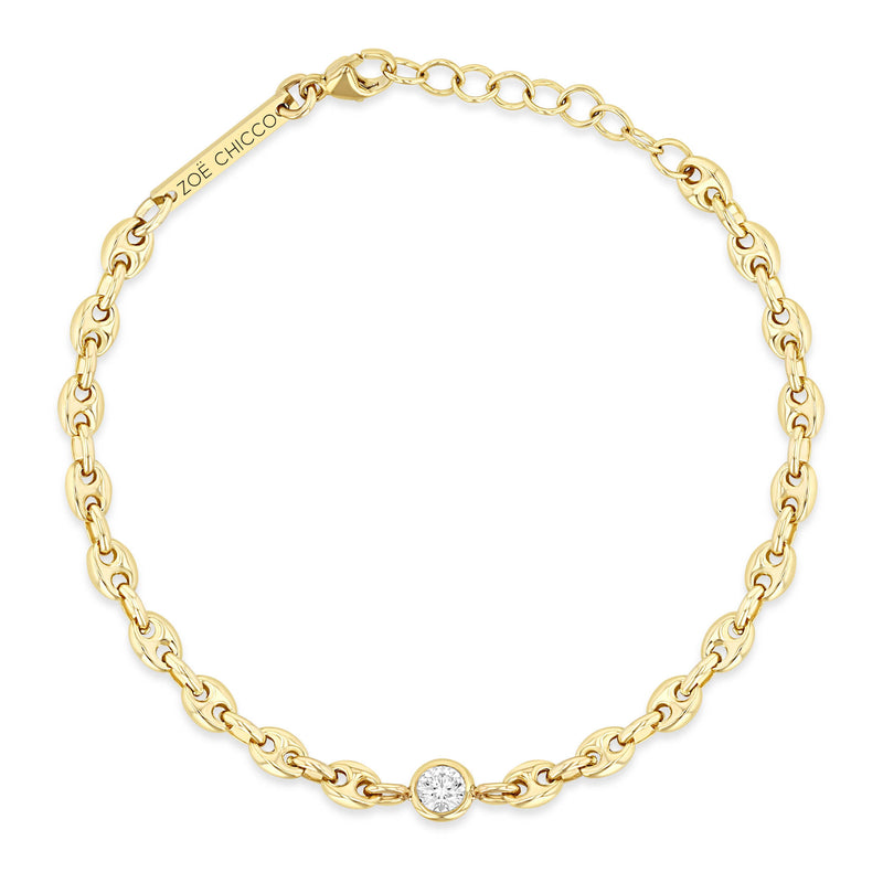 top down view of a Zoë Chicco 14k Gold Floating Diamond Small Puffed Mariner Chain Bracelet