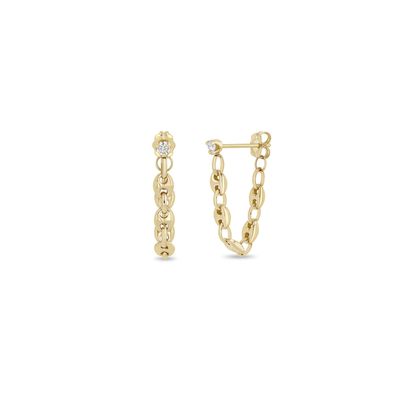 Zoë Chicco 14k Gold Prong Diamond Small Mariner Chain Huggie Earrings