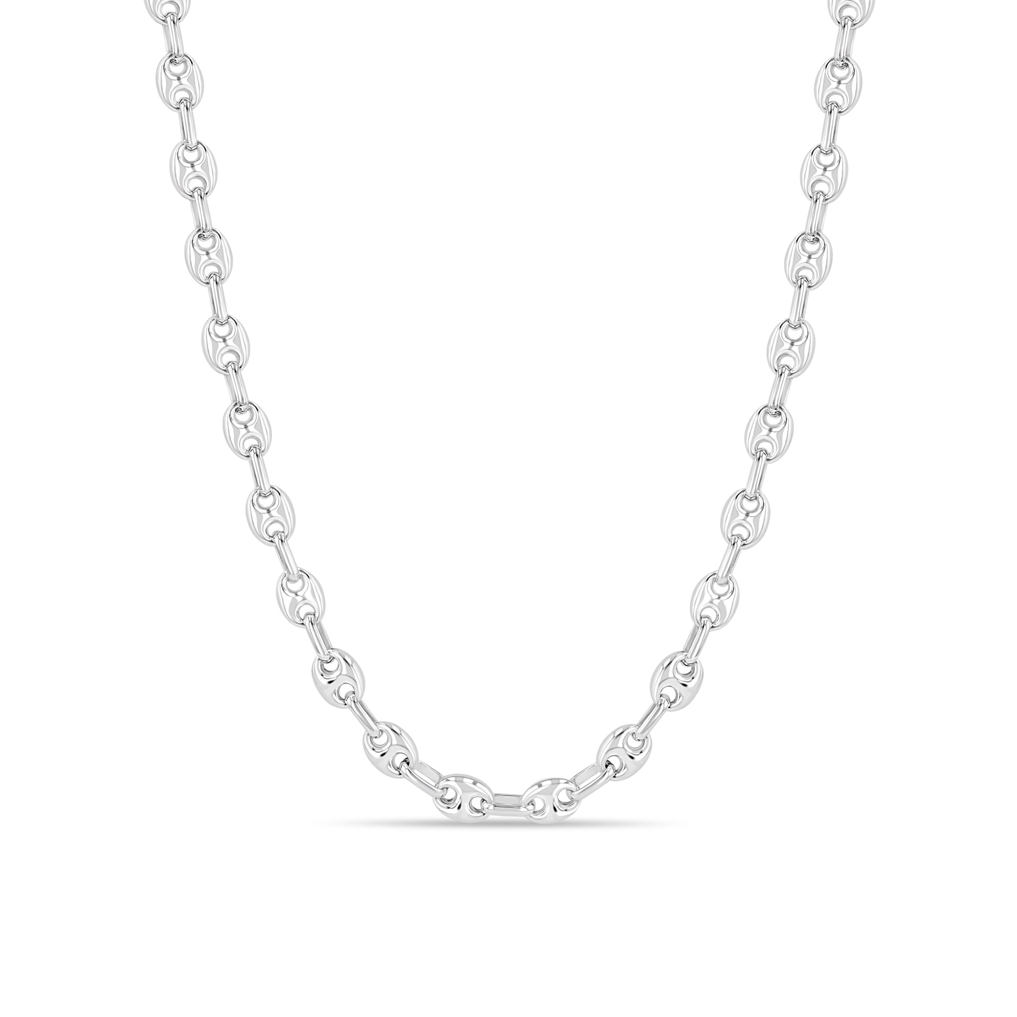 Zoe Chicco Sterling Silver Small Puffed Mariner Chain Necklace on a white background