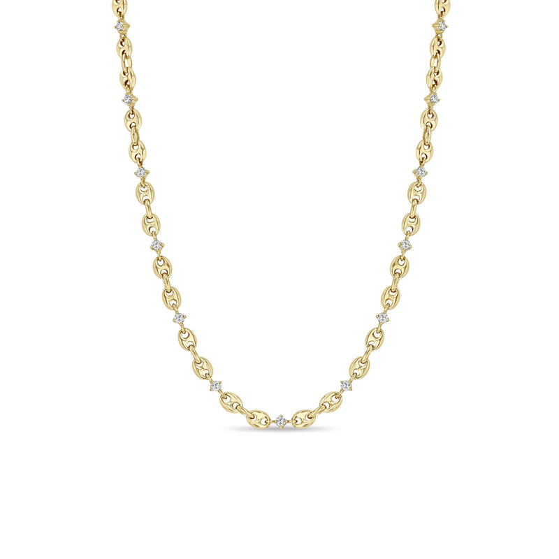 Zoë Chicco 14k Gold Linked Prong Diamond & Small Puffed Mariner Chain Necklace
