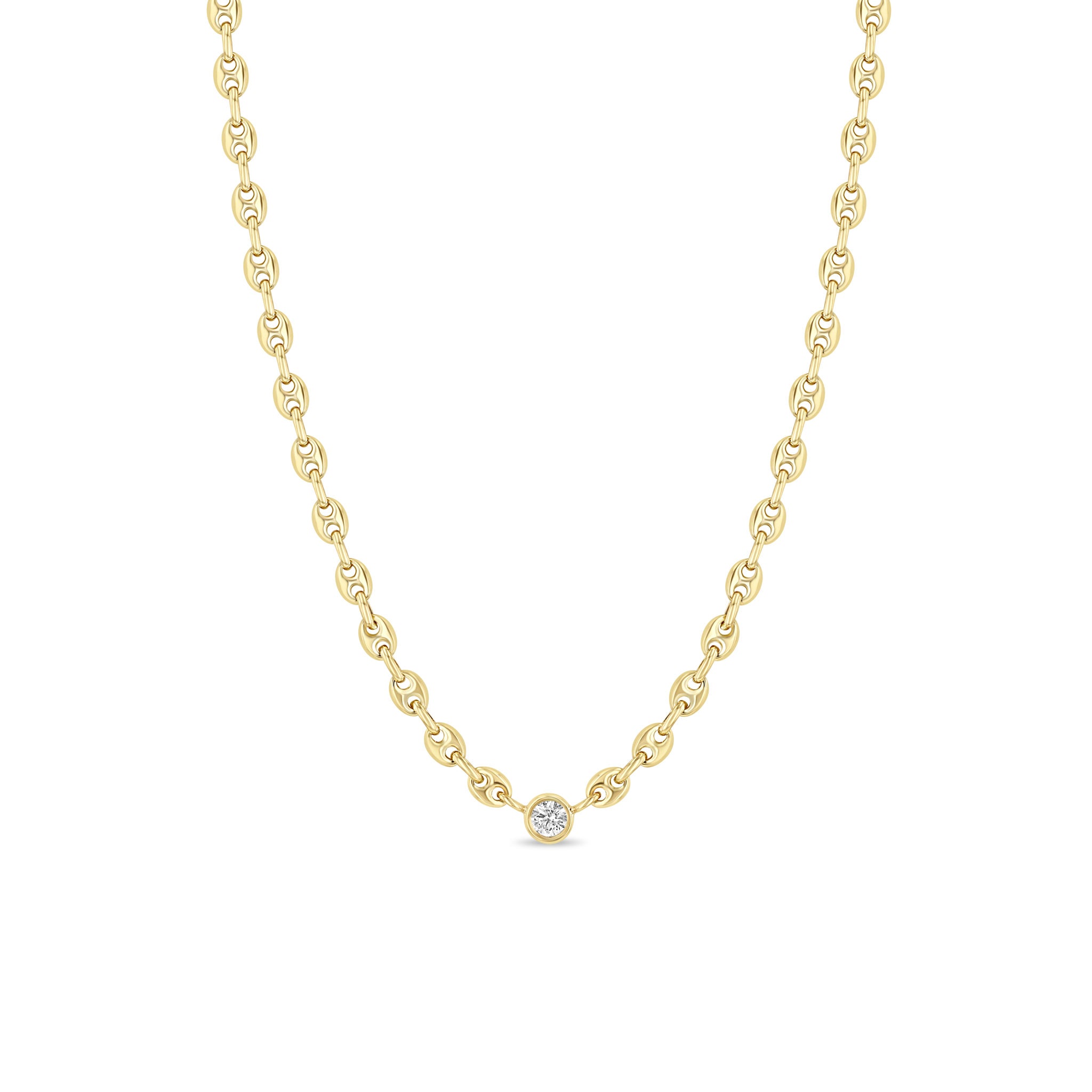 Zoë Chicco 14k Gold Floating Diamond Small Puffed Mariner Chain Necklace