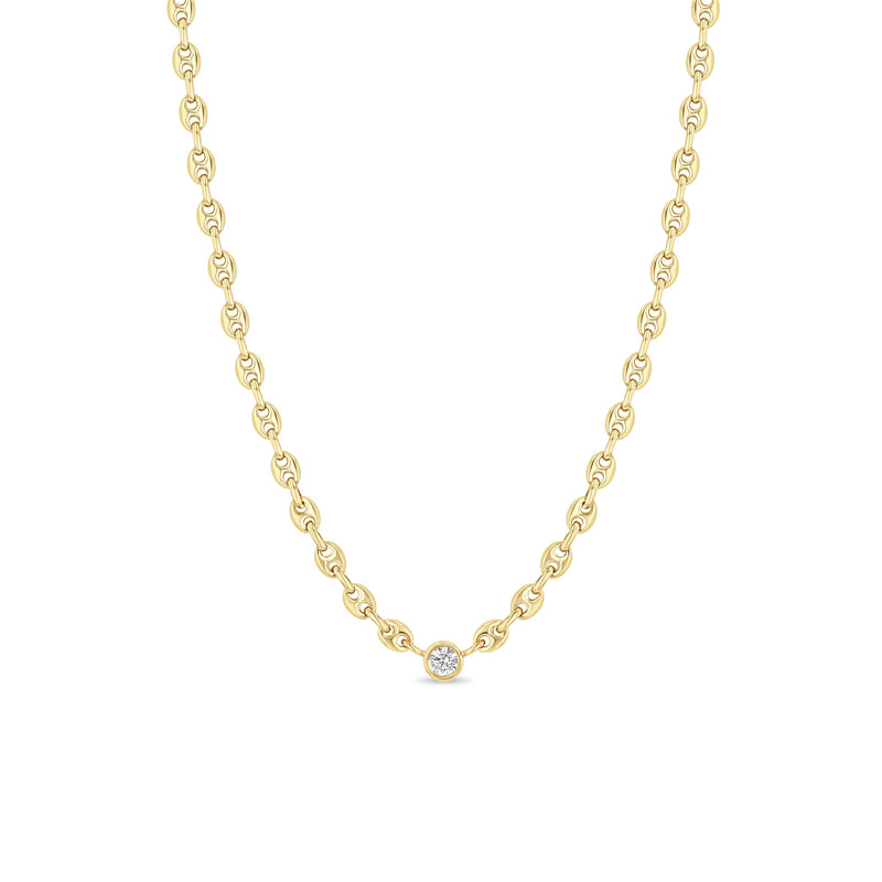 Zoë Chicco 14k Gold Floating Diamond Small Puffed Mariner Chain Necklace