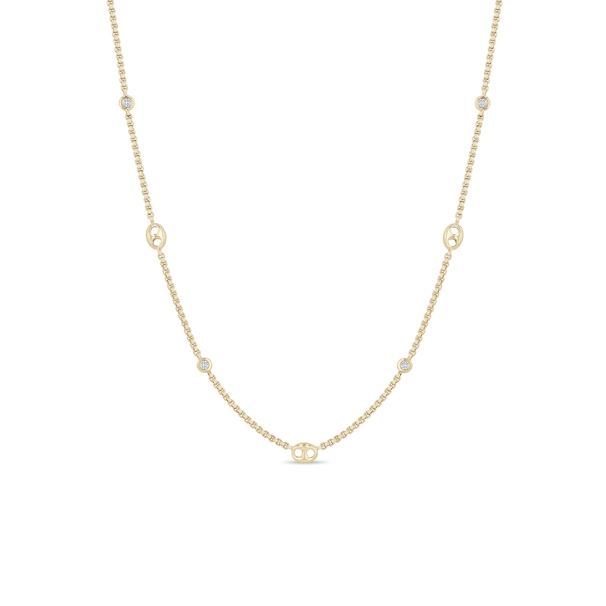 Zoe Chicco 14k Small Mariner Link & Floating Diamond Station Necklace on a white background