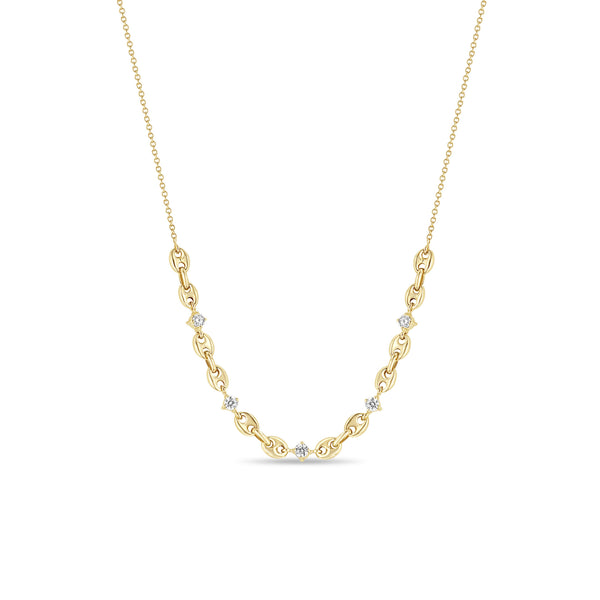 Zoë Chicco 14k Gold 5 Prong Diamond Small Puffed Mariner Station Necklace