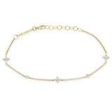 14k Prong Diamond Quad & Floating Diamond Station Box Chain Bracelet