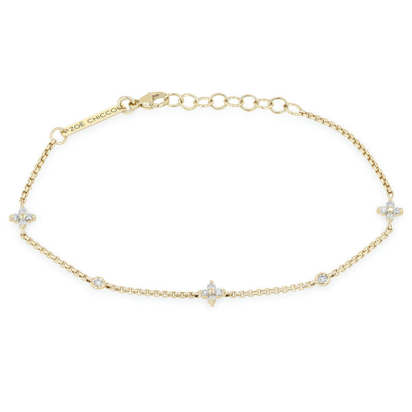 14k Prong Diamond Quad & Floating Diamond Station Box Chain Bracelet