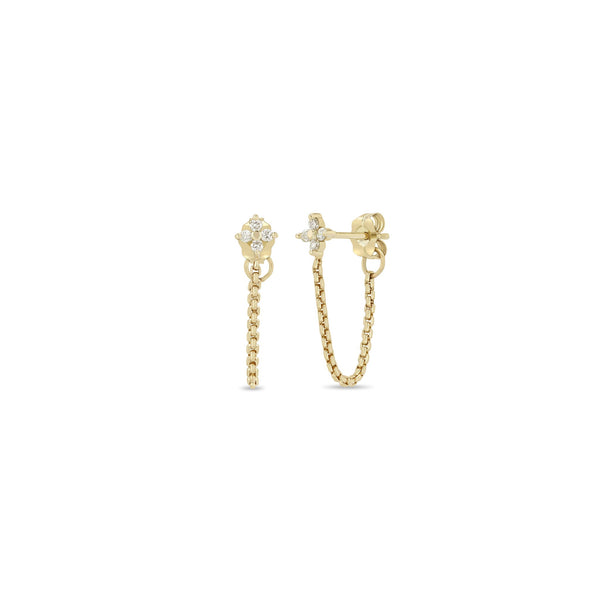 14k Prong Diamond Quad XS Box Chain Huggie Earrings