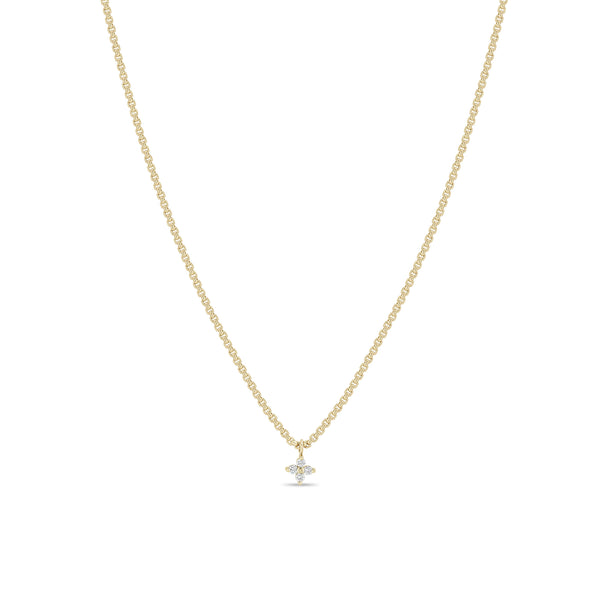 14k Small Prong Diamond Quad Extra Small Box Chain Necklace