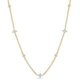 14k Prong Diamond Quad & Floating Diamond Station Box Chain Necklace
