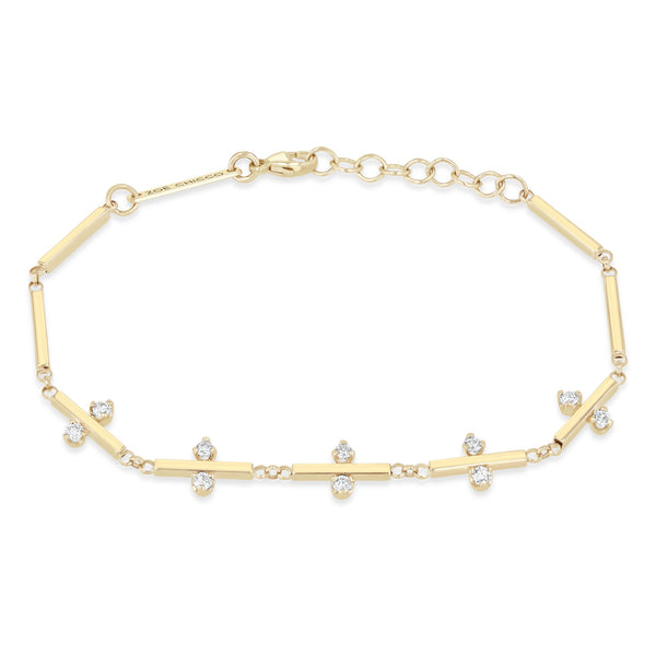 14k Stacked Prong Diamond Linked Bar Bracelet