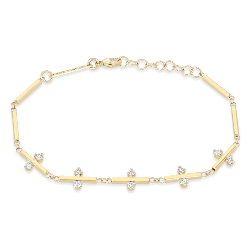14k Stacked Prong Diamond Linked Bar Bracelet