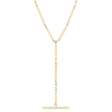 14k Gold Linked Bar & Prong Diamond Faux Toggle Lariat Necklace