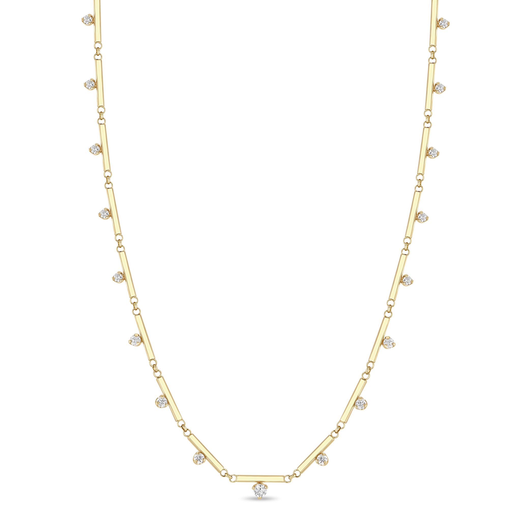 Zoë Chicco 14k Gold 15 Graduated Prong Diamond Linked Bar Necklace