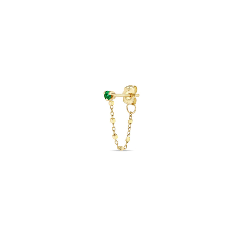 Single Zoë Chicco 14k Gold Prong Emerald Square Bead Chain Huggie Earring
